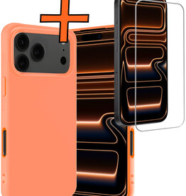 Nomfy Nomfy iPhone 17 Pro Hoesje Siliconen Met Screenprotector Met Dichte Notch - Perzik