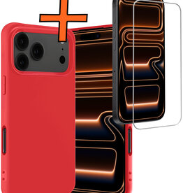 Nomfy Nomfy iPhone 17 Pro Hoesje Siliconen Met Screenprotector Met Dichte Notch - Rood