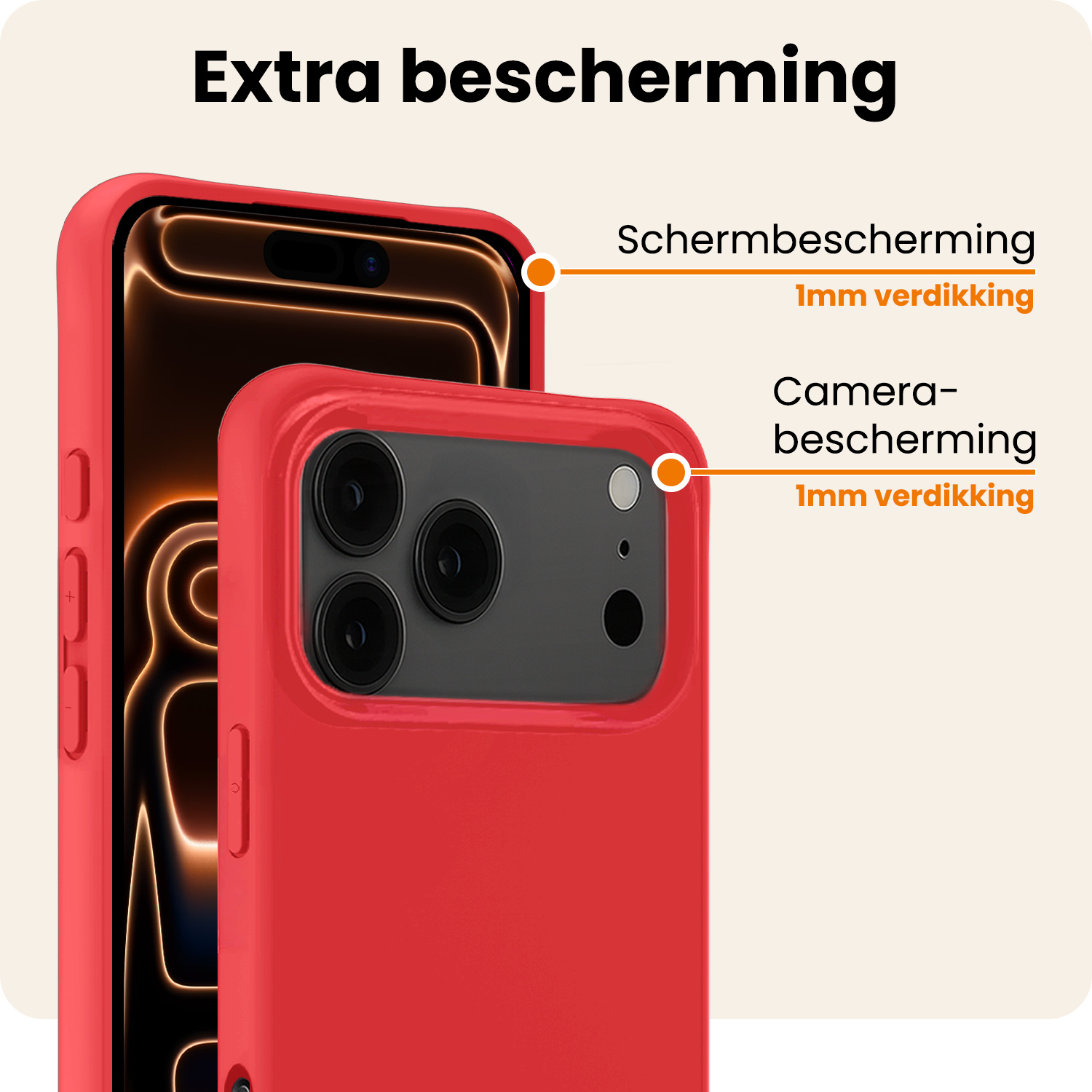 Nomfy Nomfy iPhone 17 Pro Hoesje Siliconen Met Screenprotector Met Dichte Notch - Rood