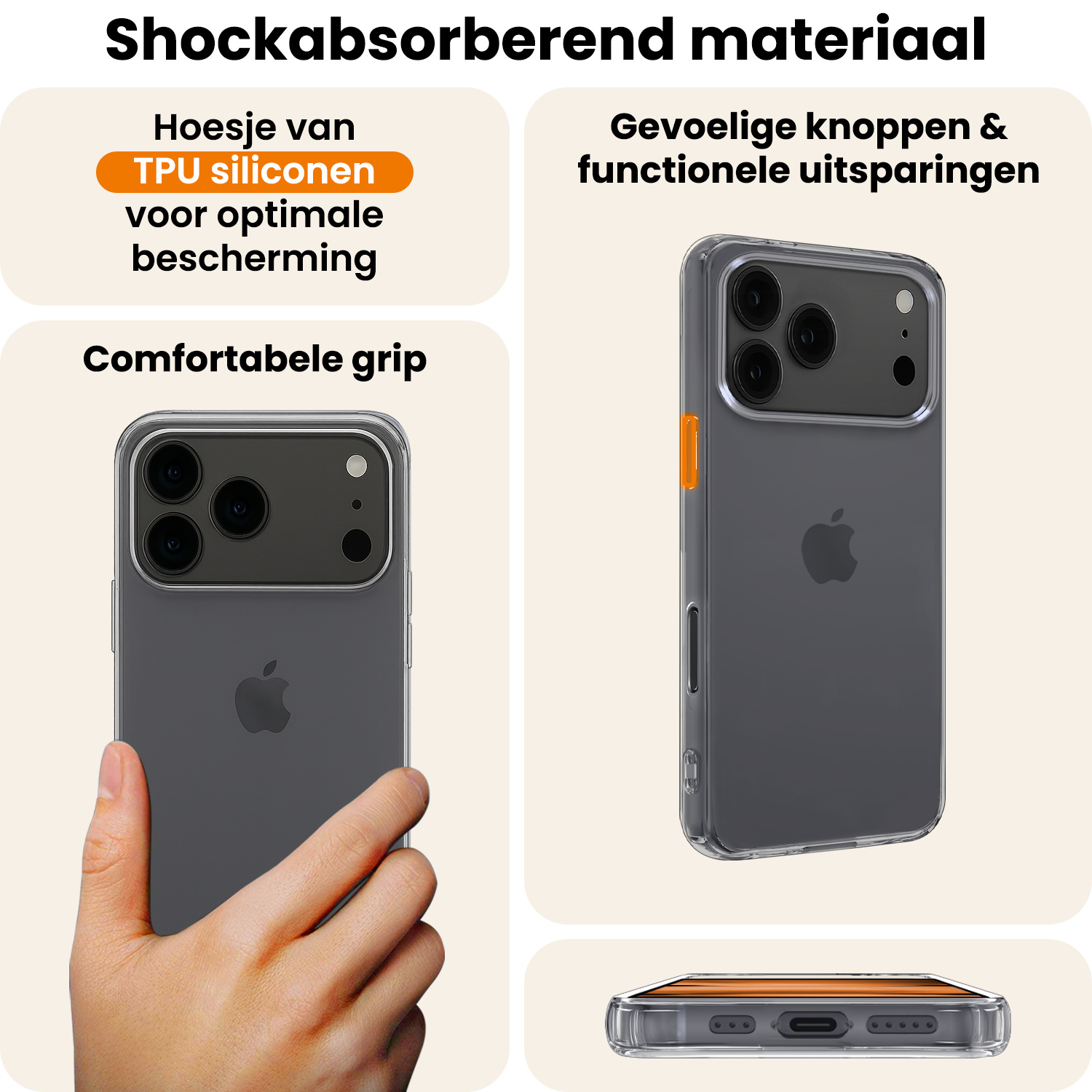 Nomfy Nomfy iPhone 17 Pro Hoesje Siliconen Met Screenprotector Met Dichte Notch - Transparant