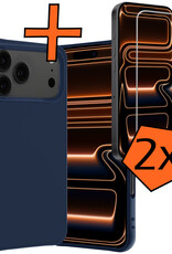 Nomfy Nomfy iPhone 17 Pro Hoesje Siliconen Met 2x Screenprotector Met Dichte Notch - Donkerblauw
