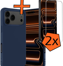 Nomfy Nomfy iPhone 17 Pro Hoesje Siliconen Met 2x Screenprotector Met Dichte Notch - Donkerblauw