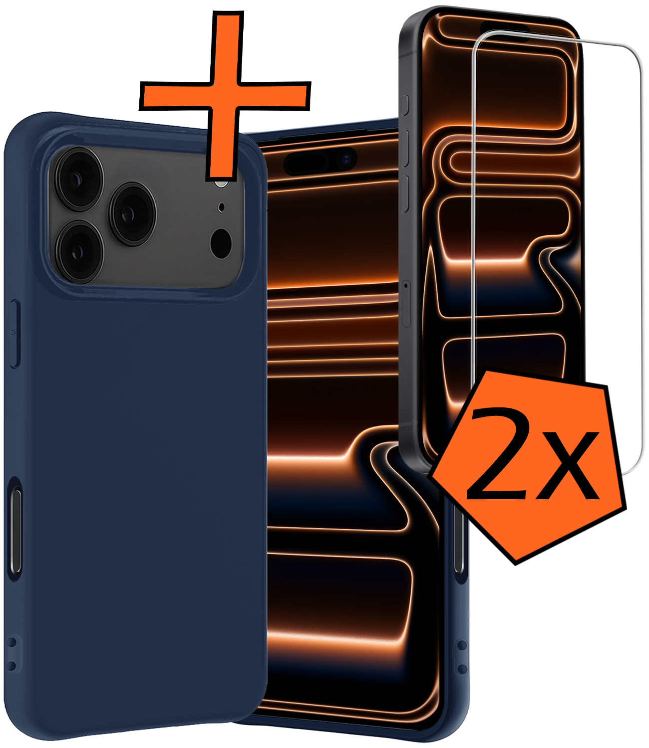 Nomfy Nomfy iPhone 17 Pro Hoesje Siliconen Met 2x Screenprotector Met Dichte Notch - Donkerblauw