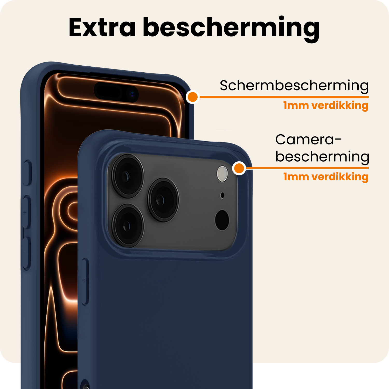 Nomfy Nomfy iPhone 17 Pro Hoesje Siliconen Met 2x Screenprotector Met Dichte Notch - Donkerblauw