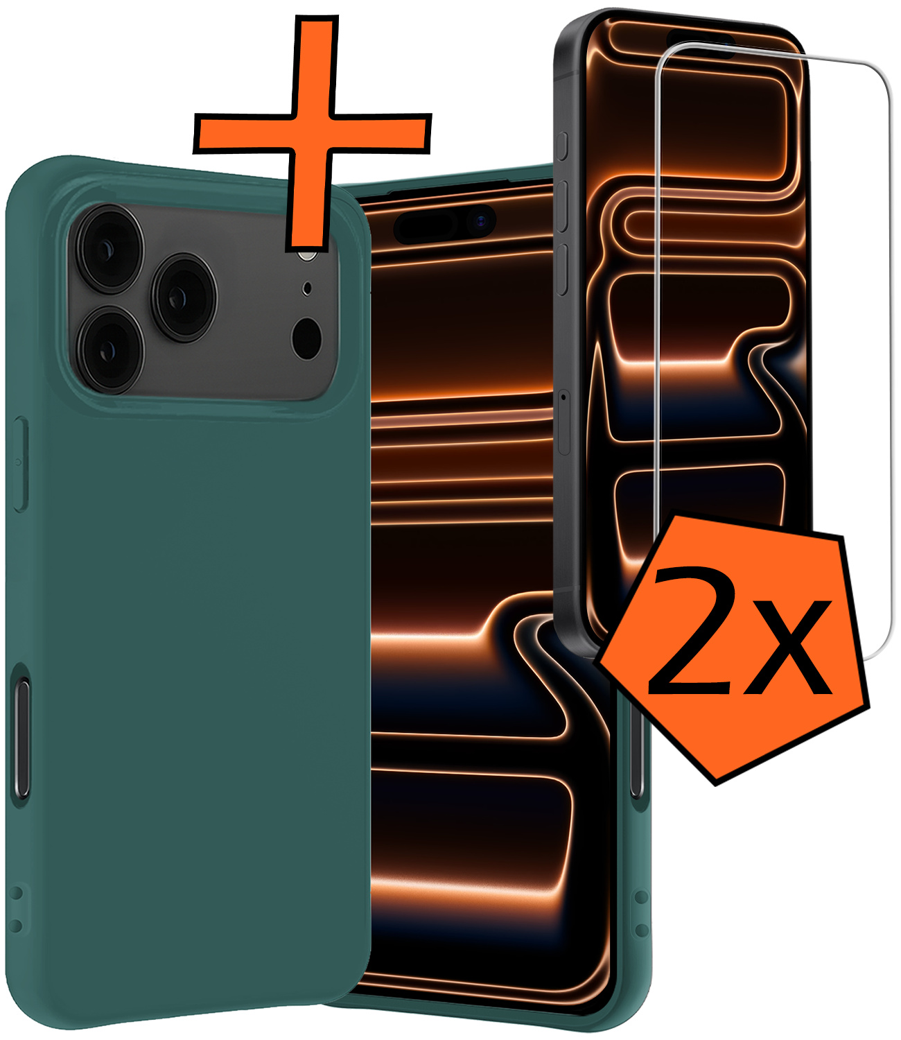 Nomfy Nomfy iPhone 17 Pro Hoesje Siliconen Met 2x Screenprotector Met Dichte Notch - Donkergroen