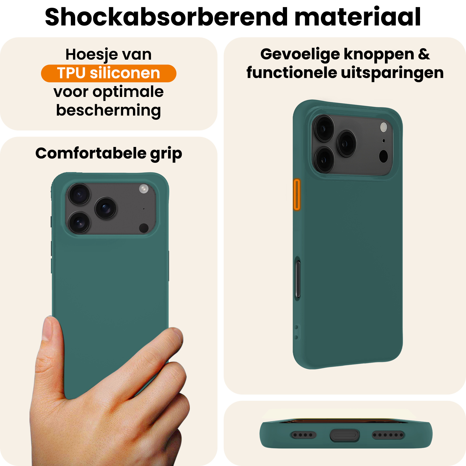 Nomfy Nomfy iPhone 17 Pro Hoesje Siliconen Met 2x Screenprotector Met Dichte Notch - Donkergroen