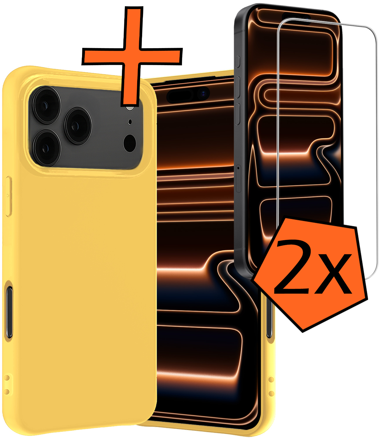 Nomfy Nomfy iPhone 17 Pro Hoesje Siliconen Met 2x Screenprotector Met Dichte Notch - Geel