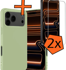 Nomfy Nomfy iPhone 17 Pro Hoesje Siliconen Met 2x Screenprotector Met Dichte Notch - Groen