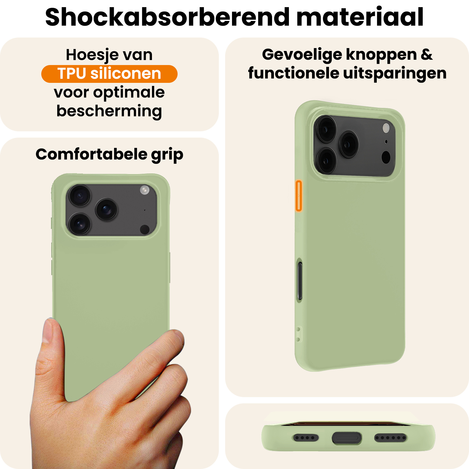 Nomfy Nomfy iPhone 17 Pro Hoesje Siliconen Met 2x Screenprotector Met Dichte Notch - Groen