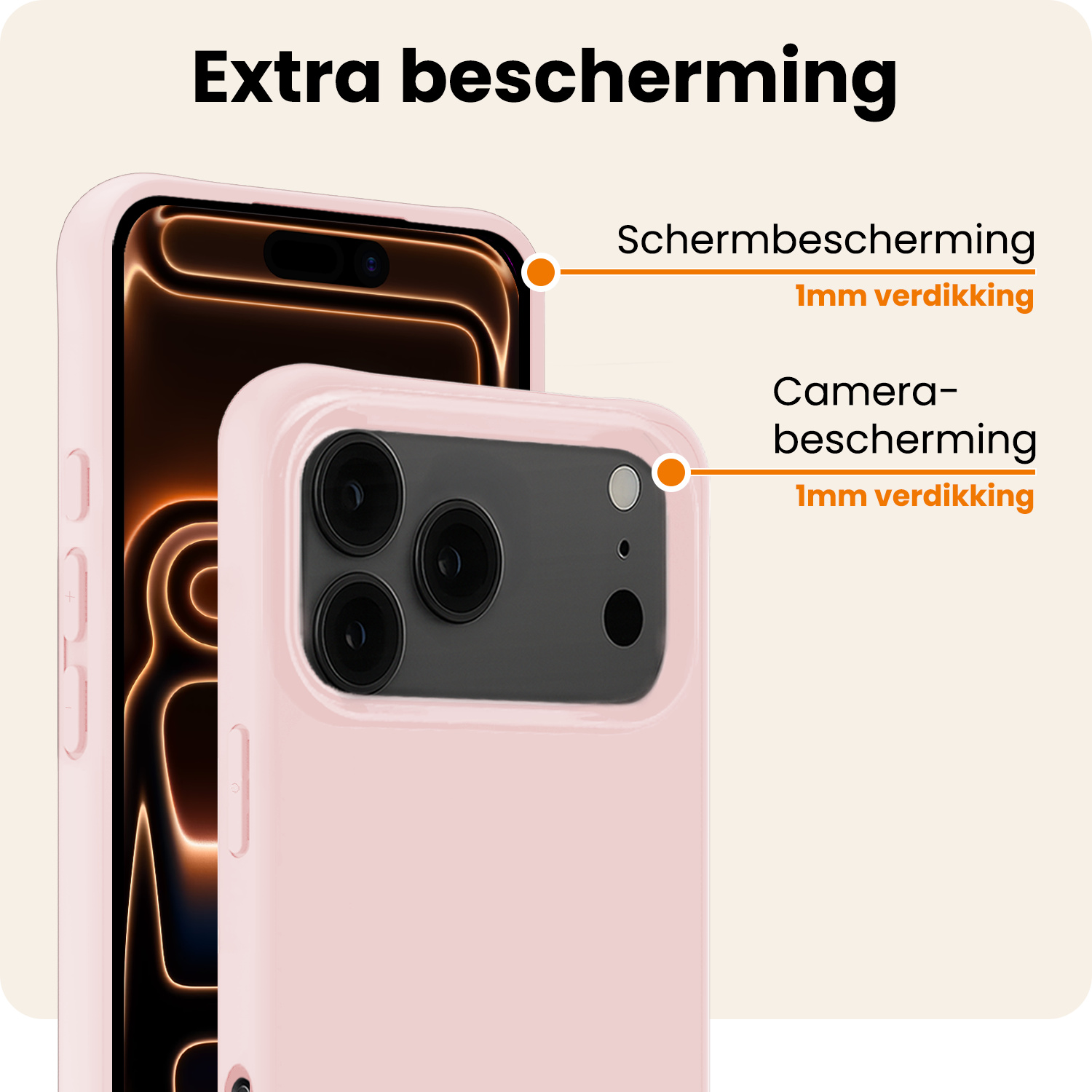 Nomfy Nomfy iPhone 17 Pro Hoesje Siliconen Met 2x Screenprotector Met Dichte Notch - Lichtroze