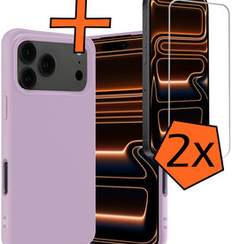 Nomfy Nomfy iPhone 17 Pro Hoesje Siliconen Met 2x Screenprotector Met Dichte Notch - Lila