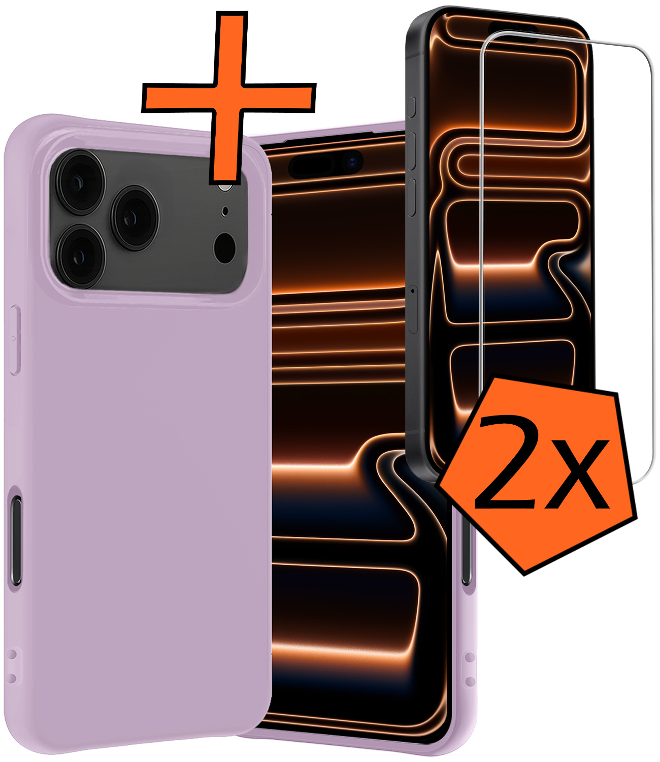 Nomfy Nomfy iPhone 17 Pro Hoesje Siliconen Met 2x Screenprotector Met Dichte Notch - Lila
