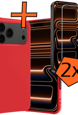 Nomfy Nomfy iPhone 17 Pro Hoesje Siliconen Met 2x Screenprotector Met Dichte Notch - Rood