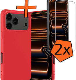 Nomfy Nomfy iPhone 17 Pro Hoesje Siliconen Met 2x Screenprotector Met Dichte Notch - Rood