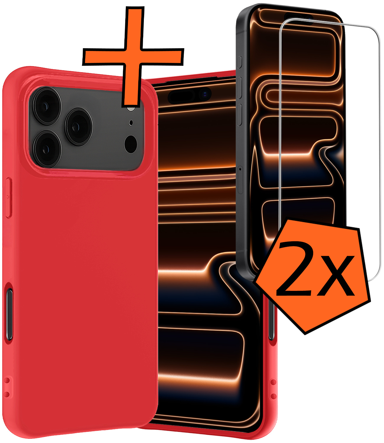 Nomfy Nomfy iPhone 17 Pro Hoesje Siliconen Met 2x Screenprotector Met Dichte Notch - Rood