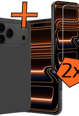 Nomfy Nomfy iPhone 17 Pro Hoesje Siliconen Met 2x Screenprotector Met Dichte Notch - Zwart