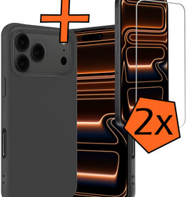 Nomfy Nomfy iPhone 17 Pro Hoesje Siliconen Met 2x Screenprotector Met Dichte Notch - Zwart
