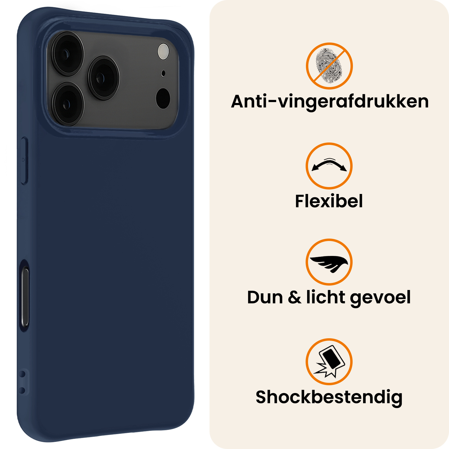 Nomfy Nomfy iPhone 17 Pro Max Hoesje Siliconen Met Screenprotector Met Dichte Notch - Donkerblauw
