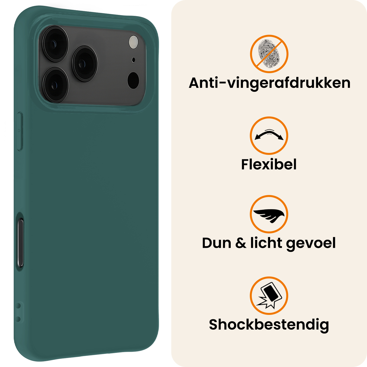 Nomfy Nomfy iPhone 17 Pro Max Hoesje Siliconen Met Screenprotector Met Dichte Notch - Donkergroen