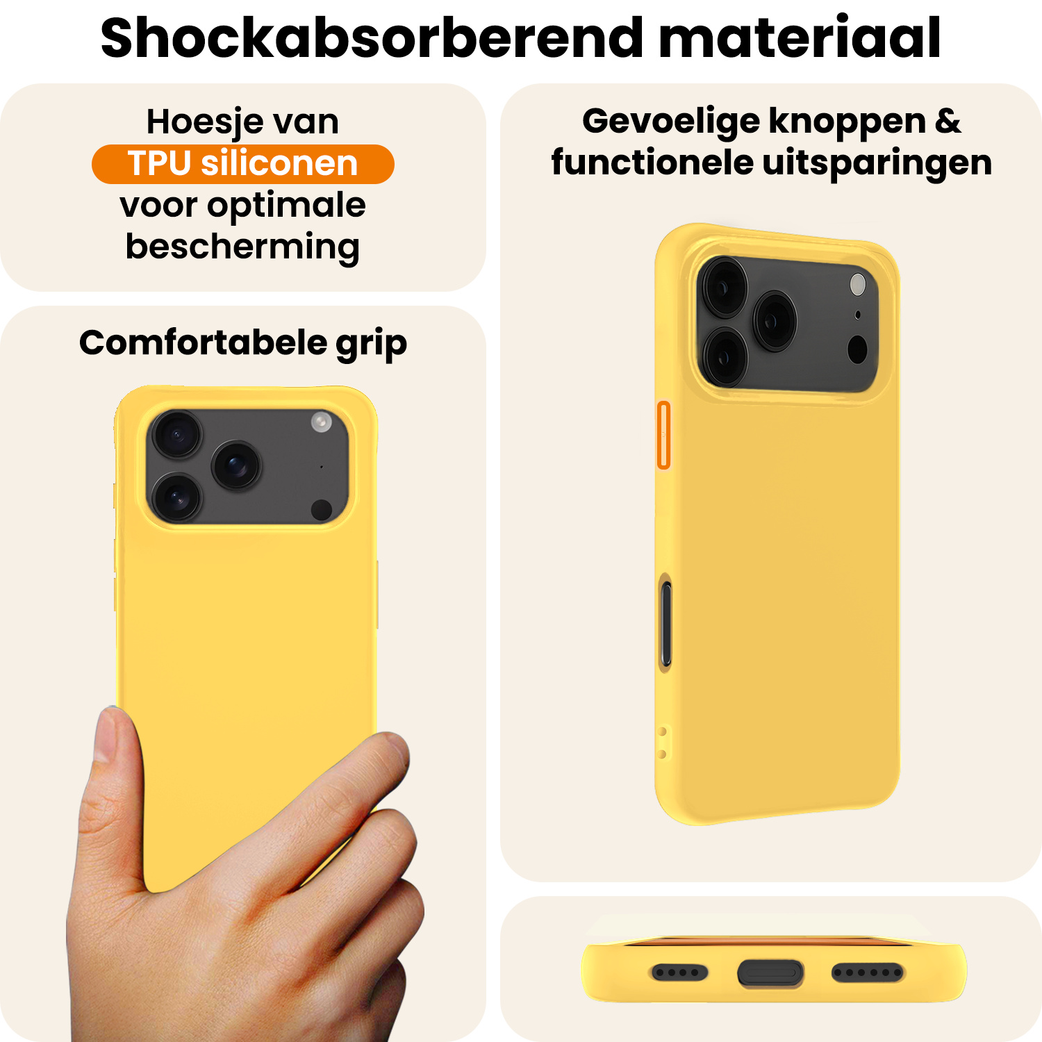 Nomfy Nomfy iPhone 17 Pro Max Hoesje Siliconen Met Screenprotector Met Dichte Notch - Geel