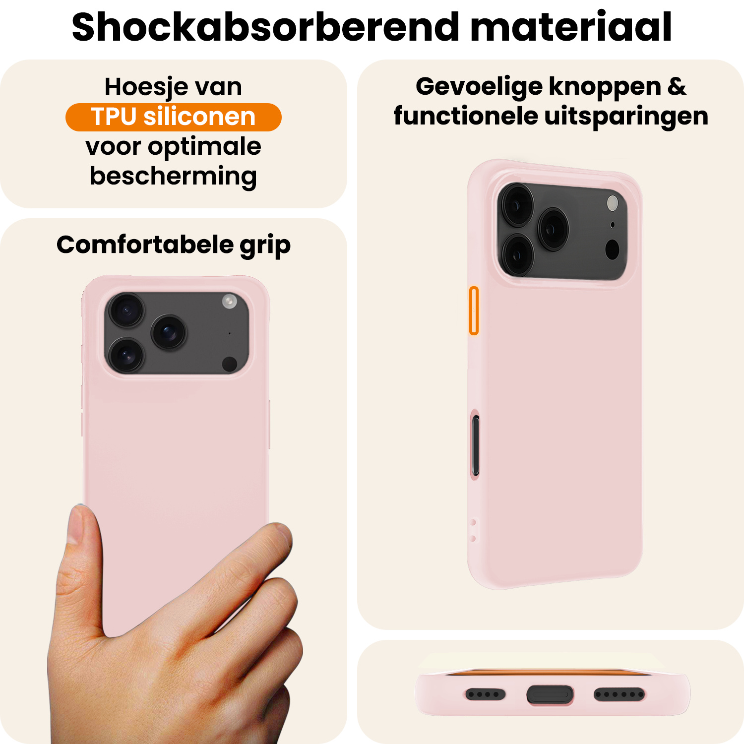 Nomfy Nomfy iPhone 17 Pro Max Hoesje Siliconen Met Screenprotector Met Dichte Notch - Lichtroze