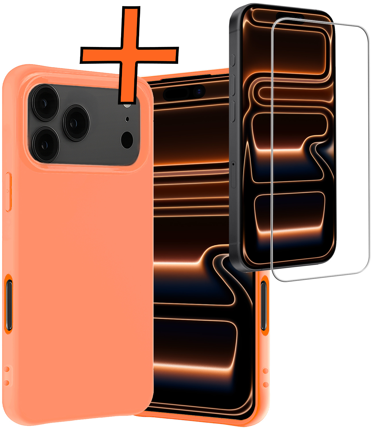 Nomfy Nomfy iPhone 17 Pro Max Hoesje Siliconen Met Screenprotector Met Dichte Notch - Perzik