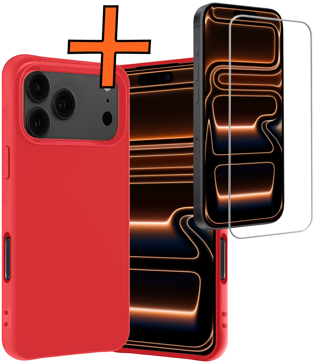 Nomfy Nomfy iPhone 17 Pro Max Hoesje Siliconen Met Screenprotector Met Dichte Notch - Rood
