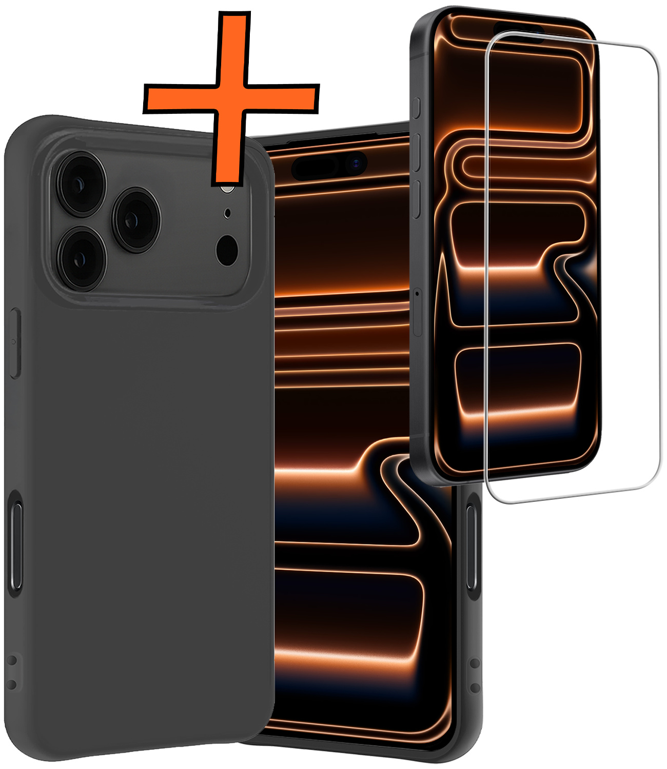 Nomfy Nomfy iPhone 17 Pro Max Hoesje Siliconen Met Screenprotector Met Dichte Notch - Zwart