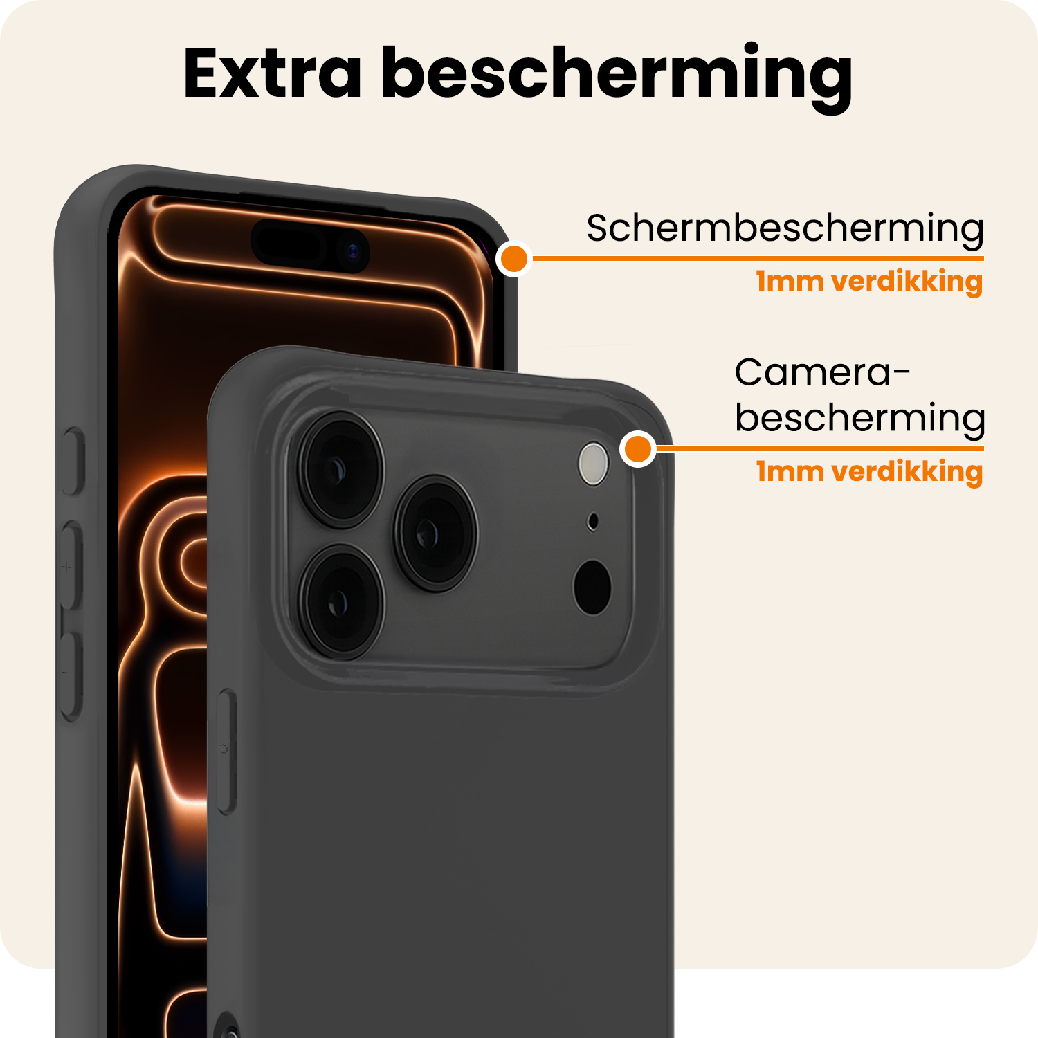 Nomfy Nomfy iPhone 17 Pro Max Hoesje Siliconen Met Screenprotector Met Dichte Notch - Zwart