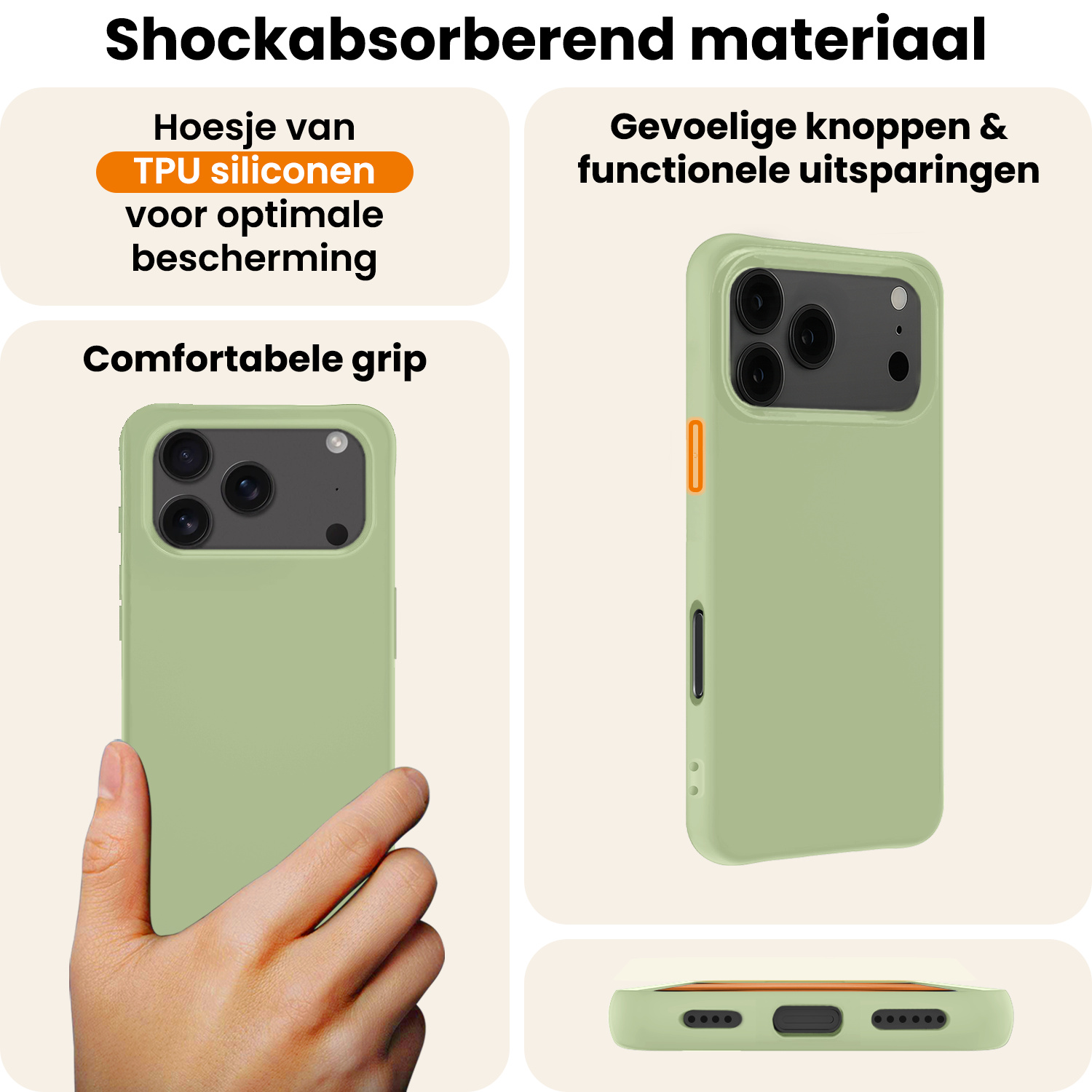 Nomfy Nomfy iPhone 17 Pro Max Hoesje Siliconen Met 2x Screenprotector Met Dichte Notch - Groen