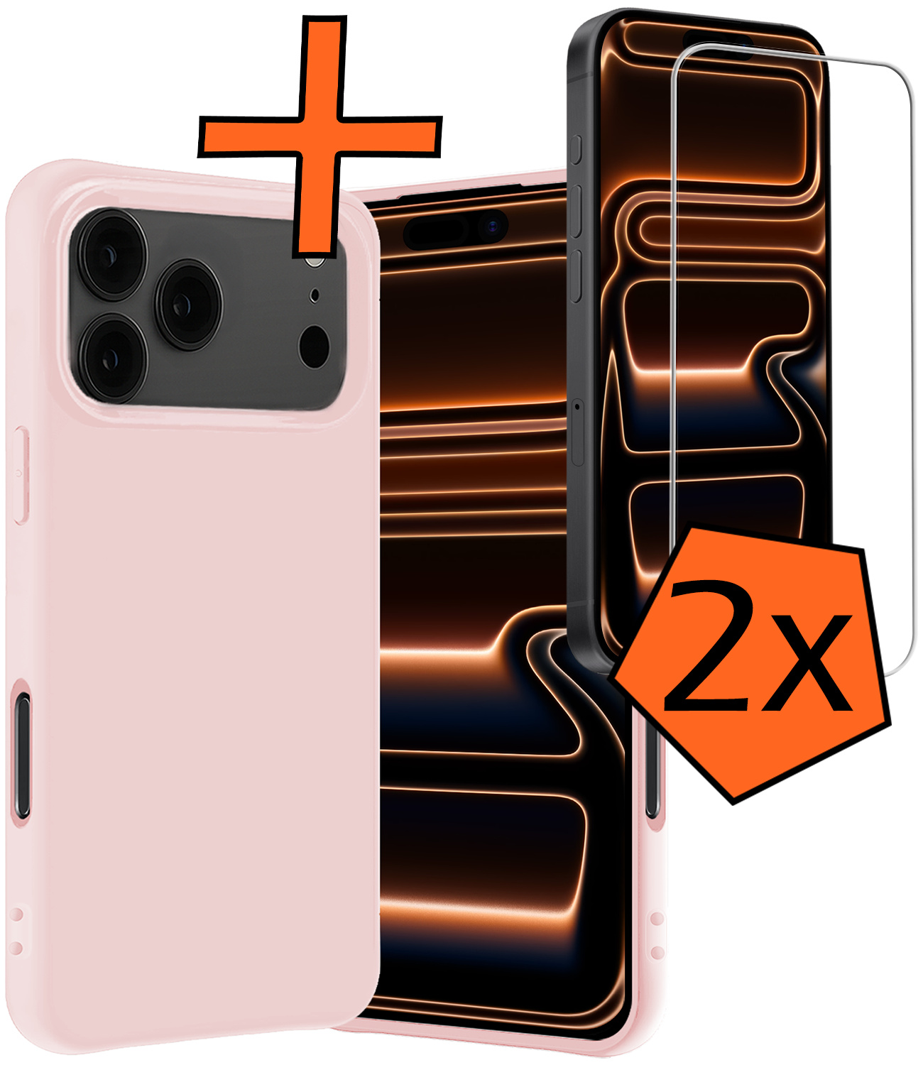 Nomfy Nomfy iPhone 17 Pro Max Hoesje Siliconen Met 2x Screenprotector Met Dichte Notch - Lichtroze
