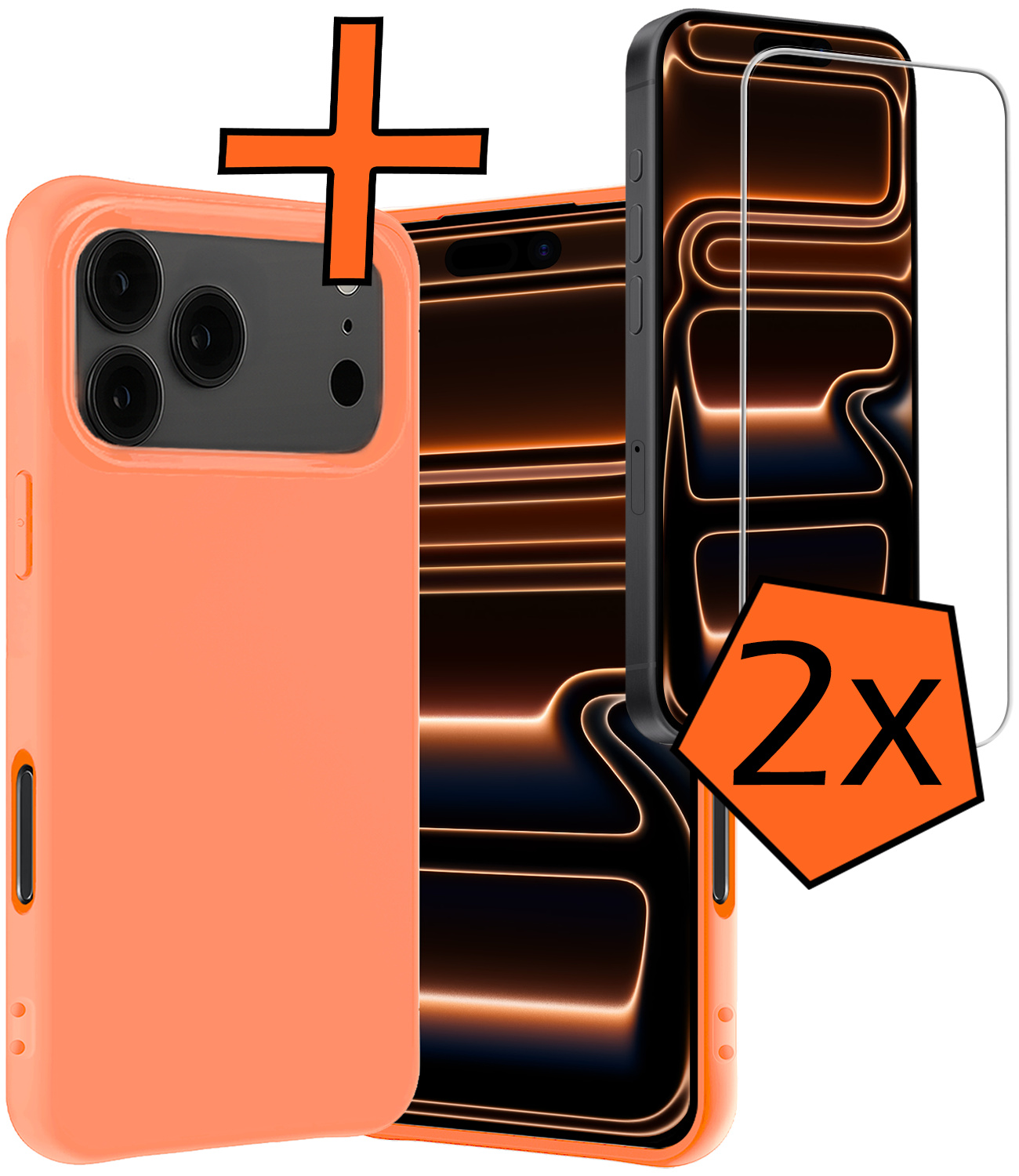 Nomfy Nomfy iPhone 17 Pro Max Hoesje Siliconen Met 2x Screenprotector Met Dichte Notch - Perzik