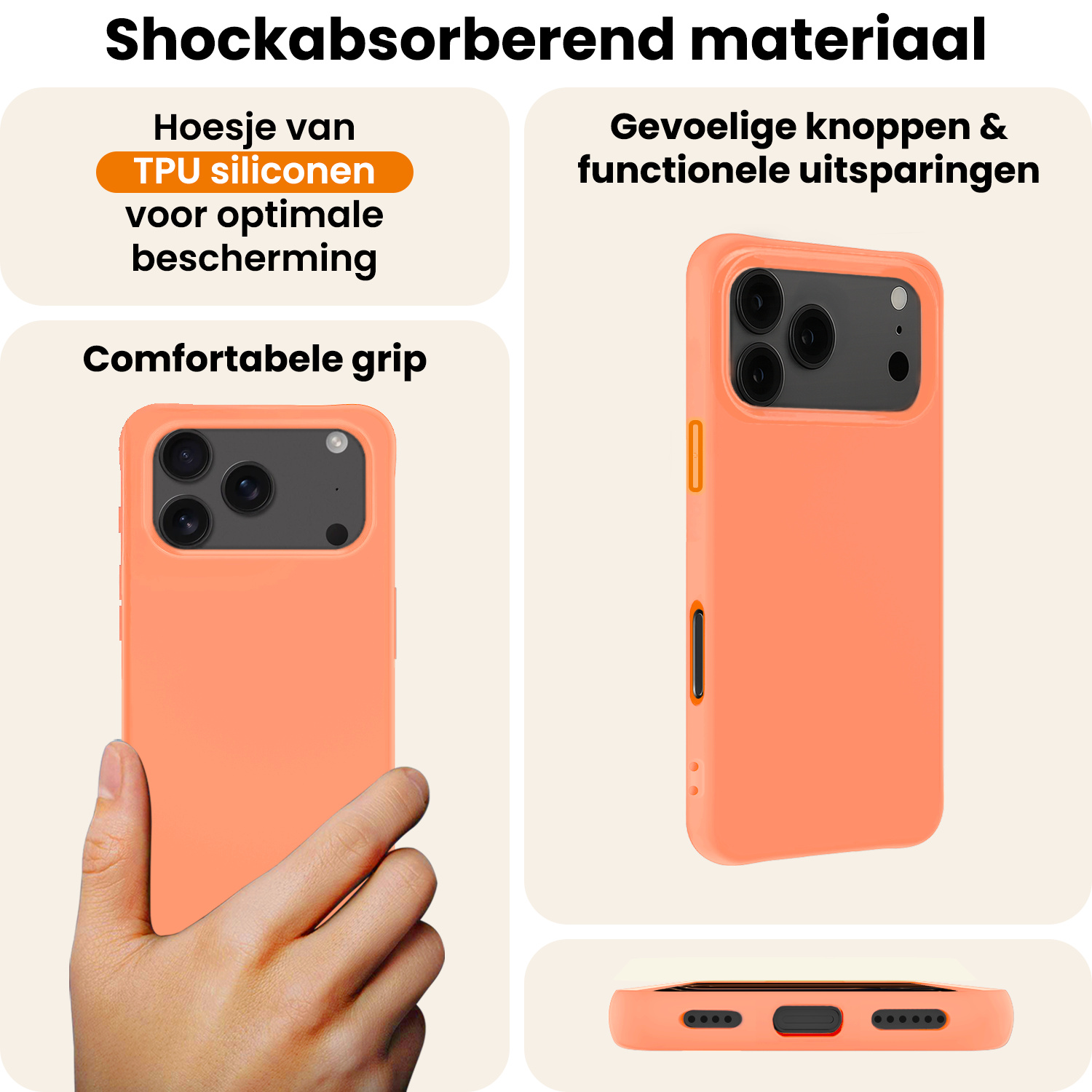 Nomfy Nomfy iPhone 17 Pro Max Hoesje Siliconen Met 2x Screenprotector Met Dichte Notch - Perzik