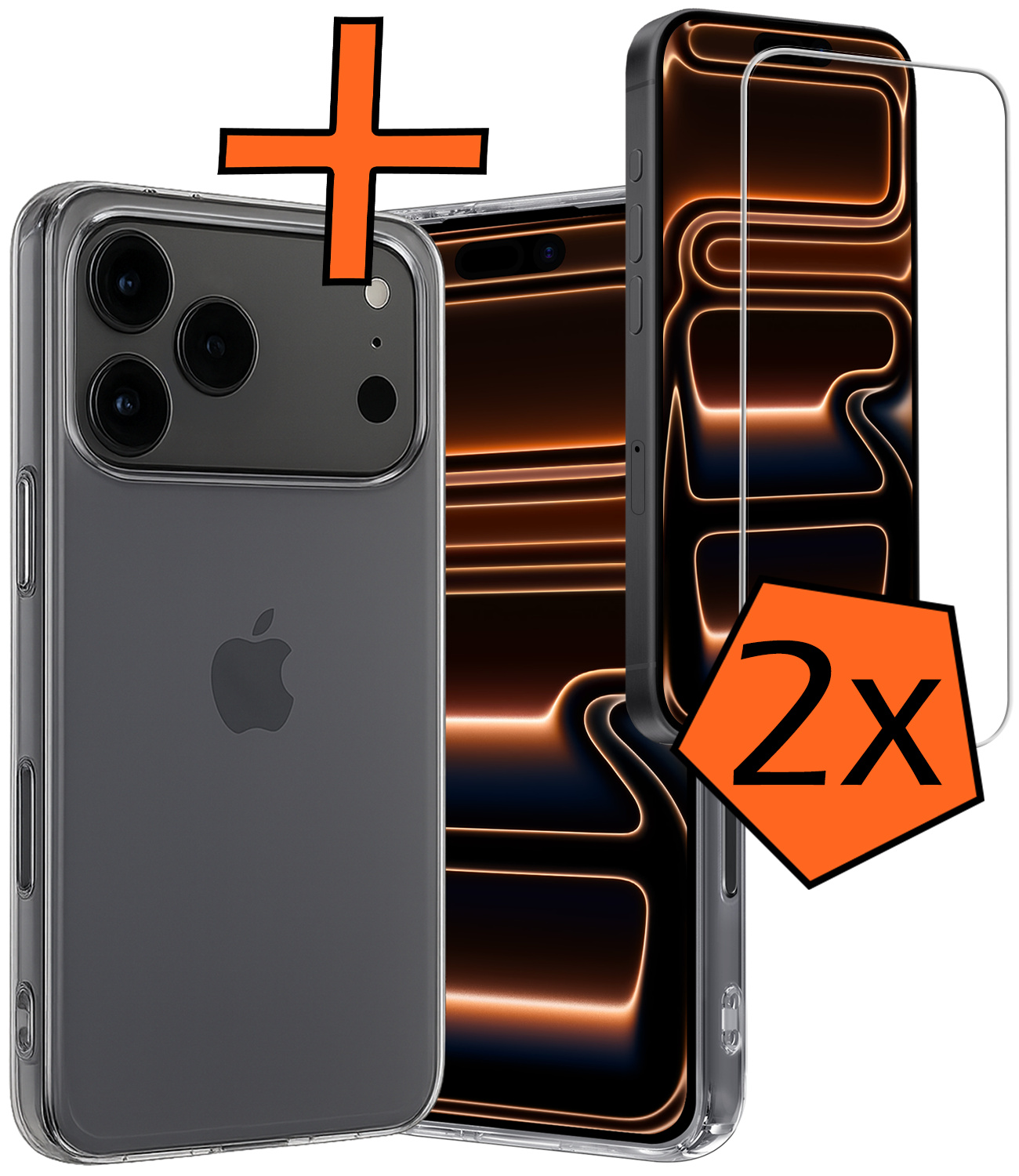 Nomfy Nomfy iPhone 17 Pro Max Hoesje Siliconen Met 2x Screenprotector Met Dichte Notch - Transparant