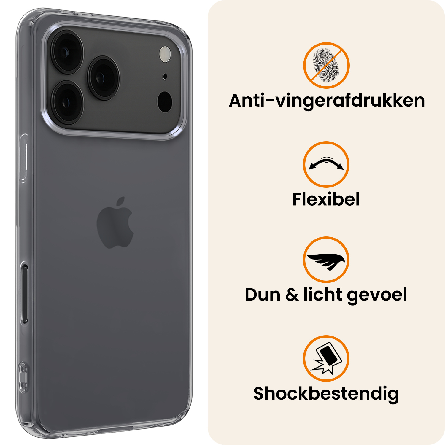 Nomfy Nomfy iPhone 17 Pro Max Hoesje Siliconen Met 2x Screenprotector Met Dichte Notch - Transparant