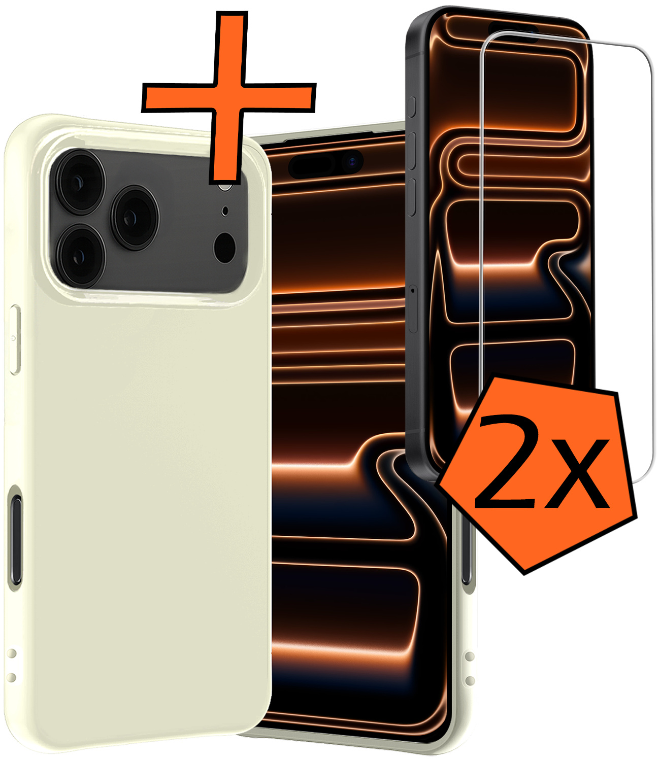 Nomfy Nomfy iPhone 17 Pro Max Hoesje Siliconen Met 2x Screenprotector Met Dichte Notch - Wit