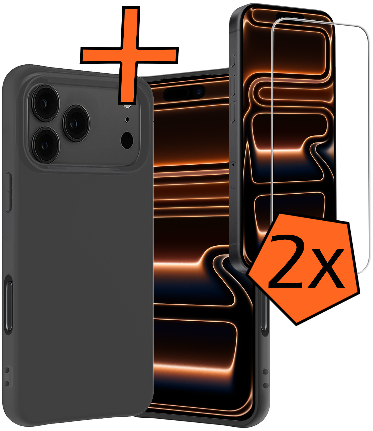 Nomfy Nomfy iPhone 17 Pro Max Hoesje Siliconen Met 2x Screenprotector Met Dichte Notch - Zwart