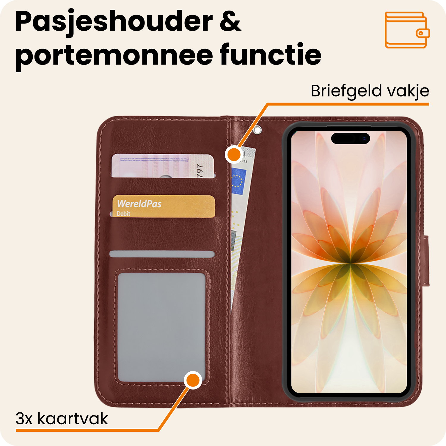 Nomfy Nomfy iPhone 17 Hoesje Bookcase - Bruin