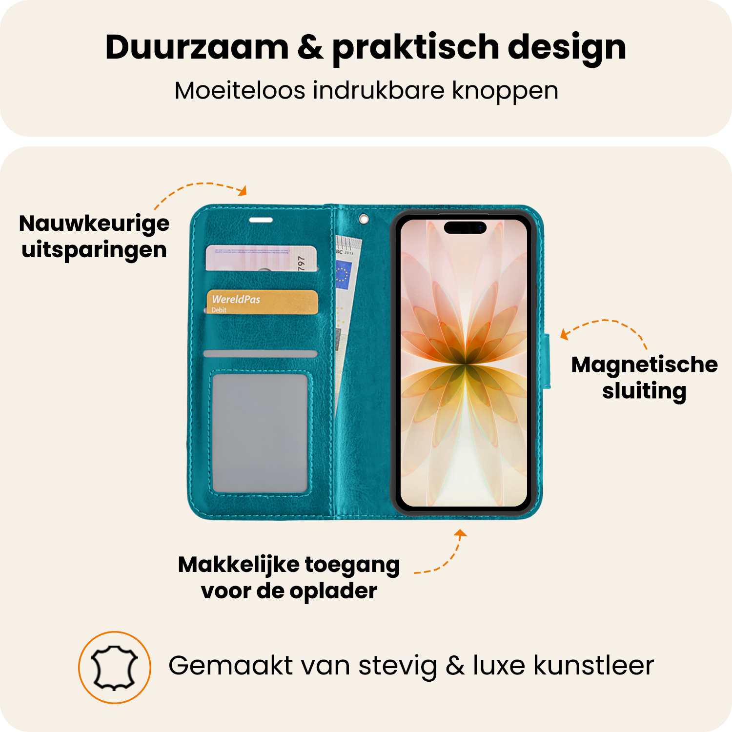 Nomfy Nomfy iPhone 17 Hoesje Bookcase - Turquoise