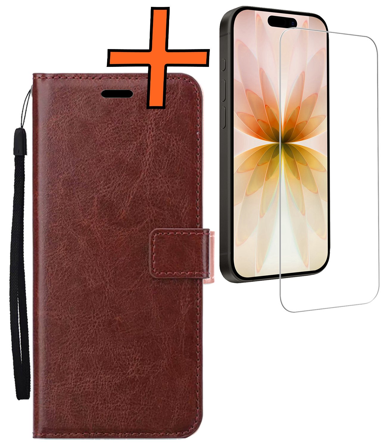 Nomfy Nomfy iPhone 17 Hoesje Bookcase Met Screenprotector - Bruin