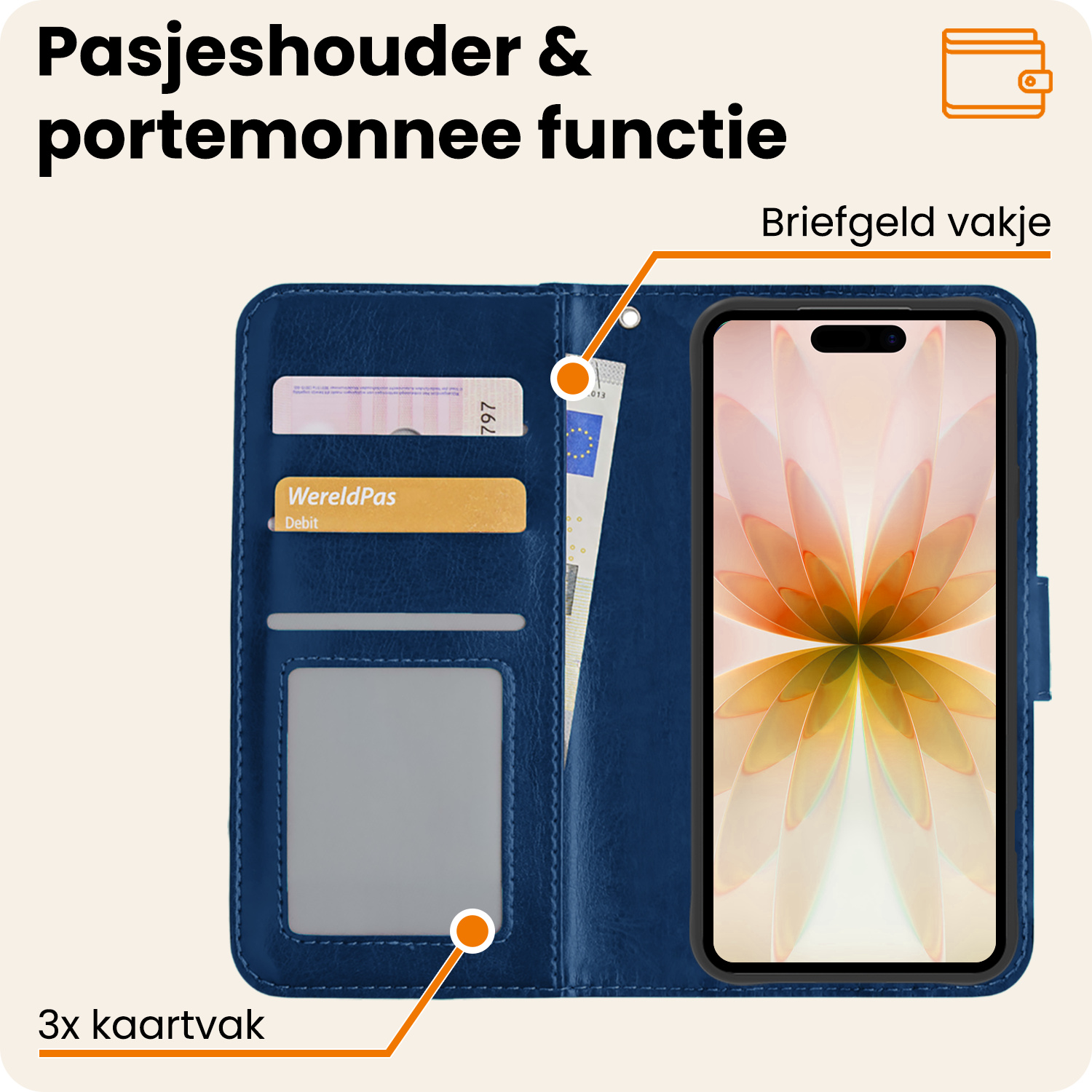 Nomfy Nomfy iPhone 17 Hoesje Bookcase Met Screenprotector - Donkerblauw