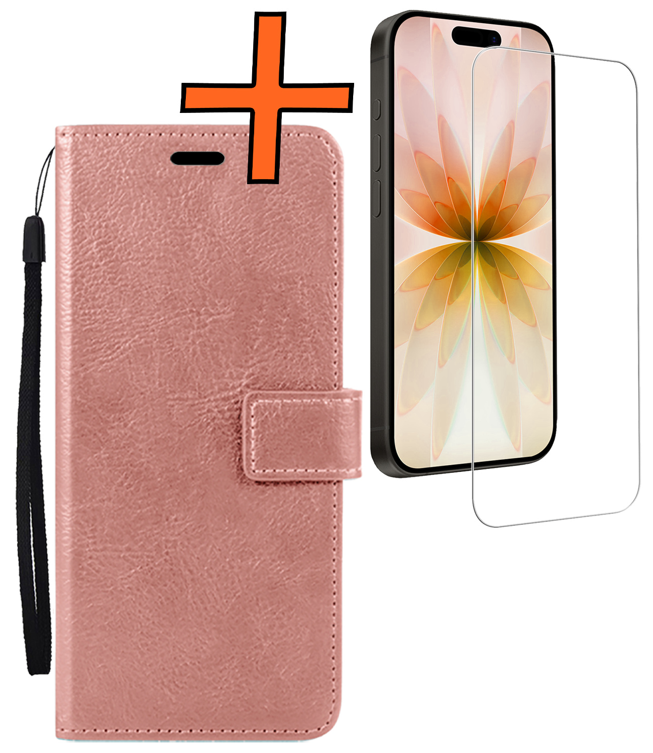 Nomfy Nomfy iPhone 17 Hoesje Bookcase Met Screenprotector - Rose Goud