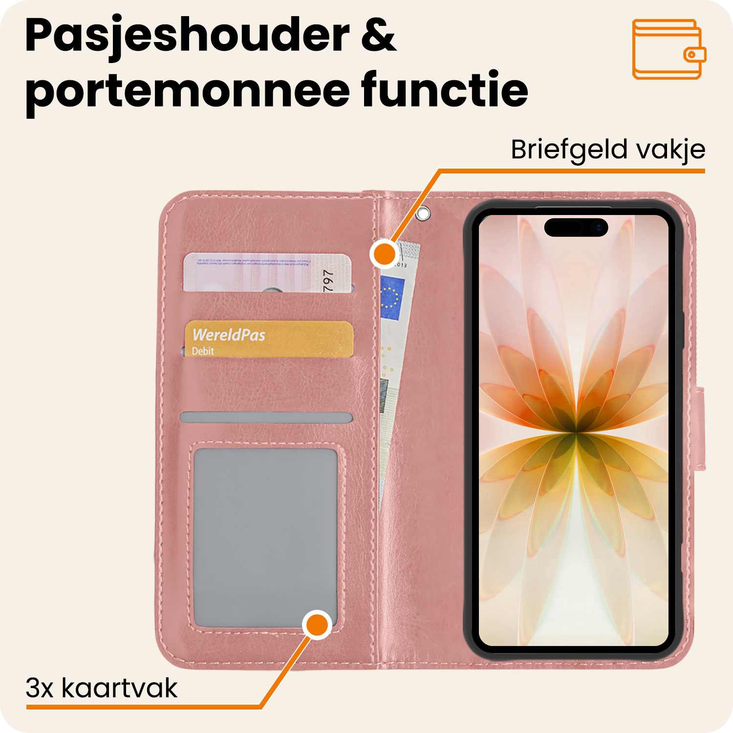 Nomfy Nomfy iPhone 17 Hoesje Bookcase Met Screenprotector - Rose Goud