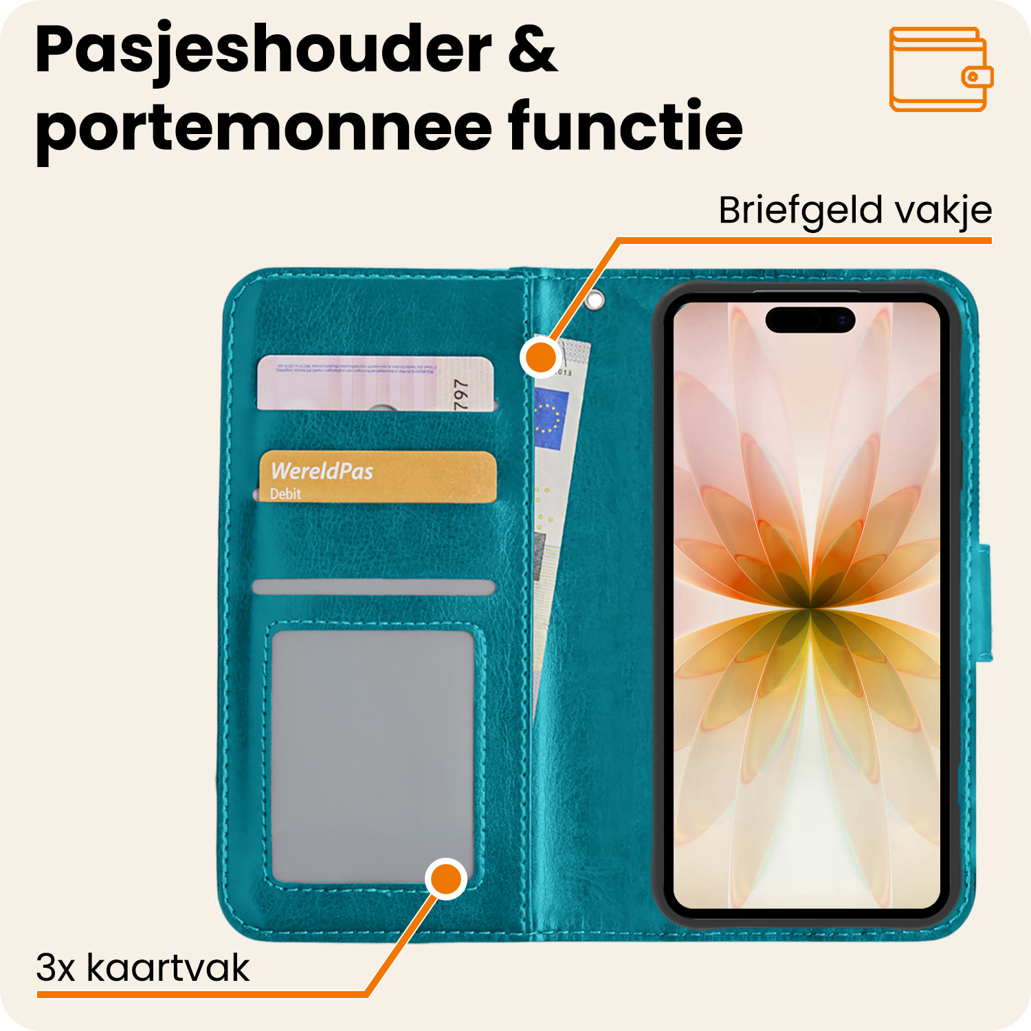 Nomfy Nomfy iPhone 17 Hoesje Bookcase Met Screenprotector - Turquoise