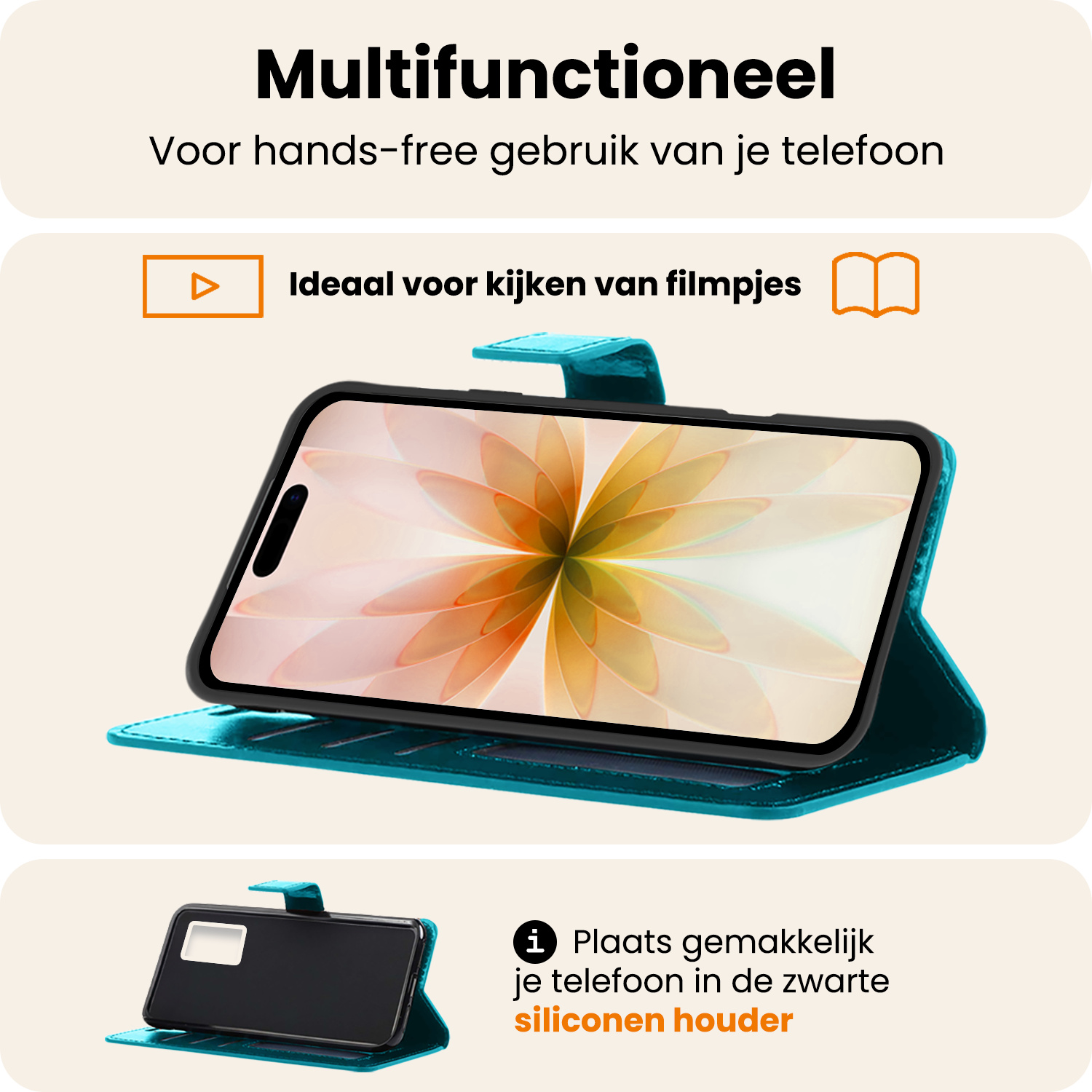 Nomfy Nomfy iPhone 17 Hoesje Bookcase Met Screenprotector - Turquoise
