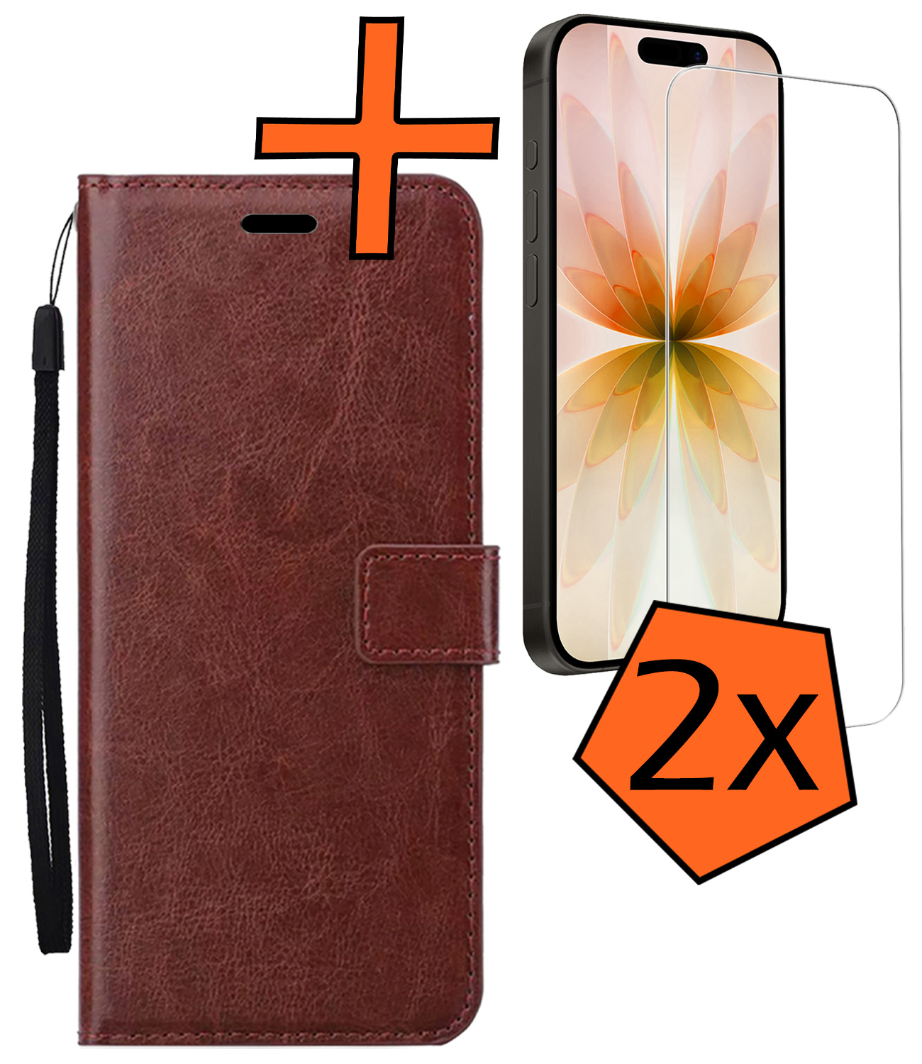 Nomfy Nomfy iPhone 17 Hoesje Bookcase Met 2x Screenprotector - Bruin