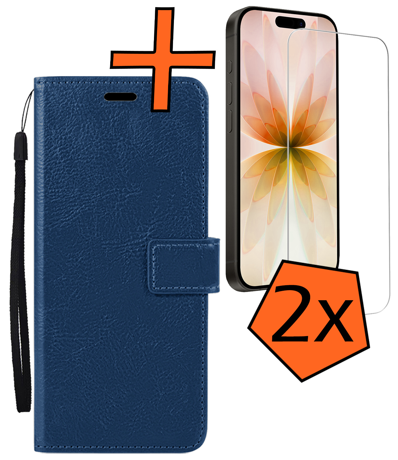 Nomfy Nomfy iPhone 17 Hoesje Bookcase Met 2x Screenprotector - Donkerblauw