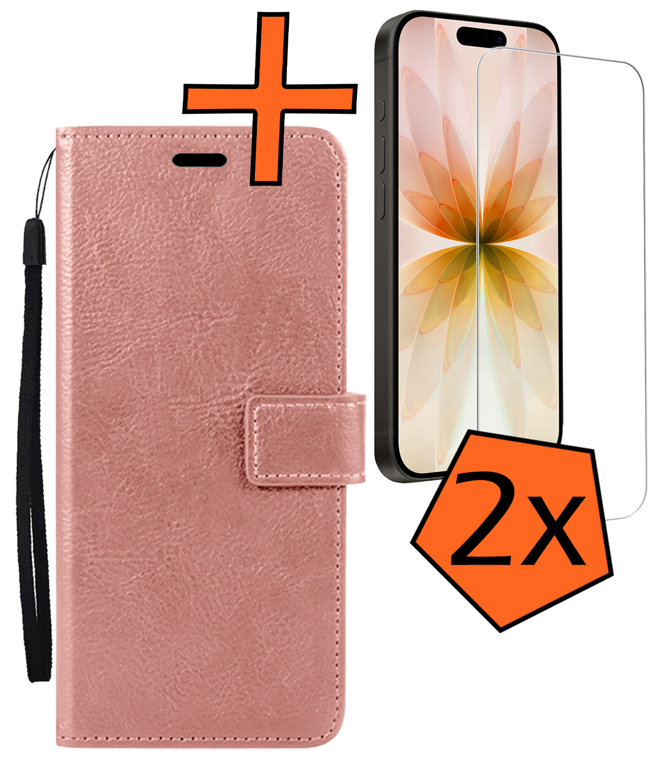 Nomfy Nomfy iPhone 17 Hoesje Bookcase Met 2x Screenprotector - Rose Goud