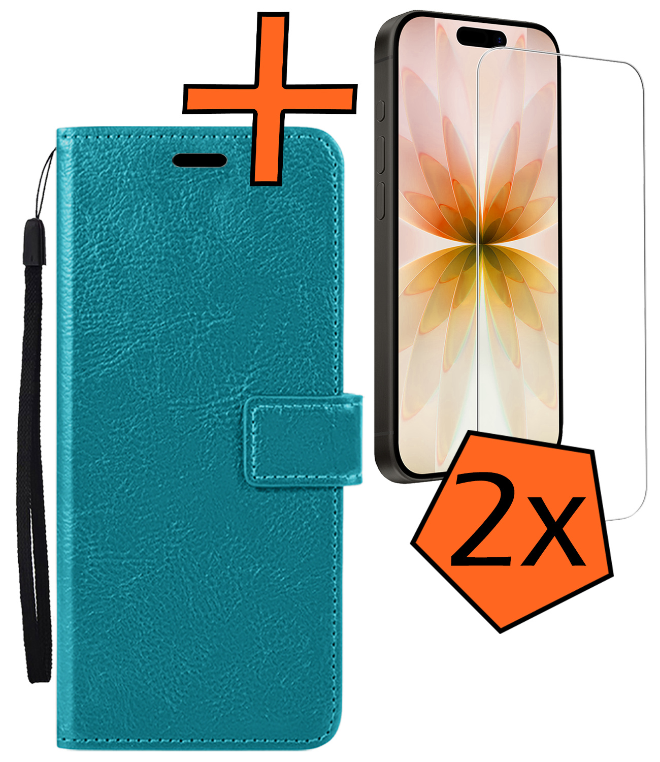 Nomfy Nomfy iPhone 17 Hoesje Bookcase Met 2x Screenprotector - Turquoise