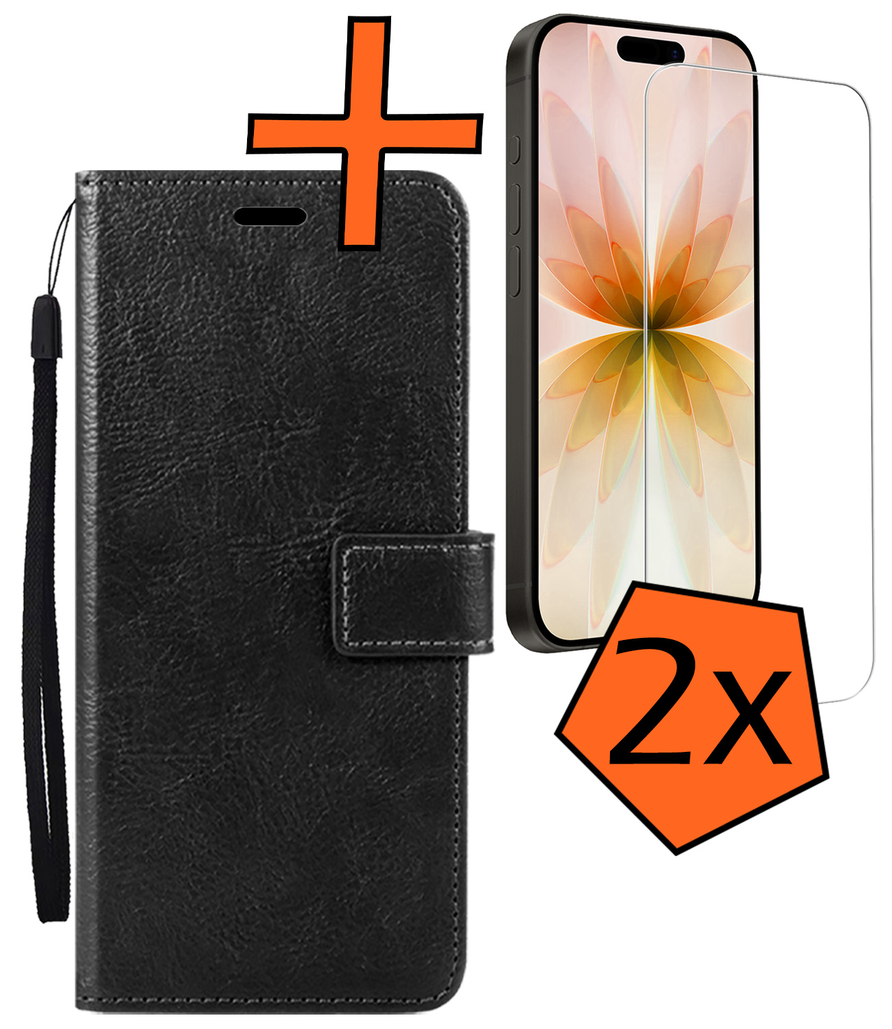 Nomfy Nomfy iPhone 17 Hoesje Bookcase Met 2x Screenprotector - Zwart